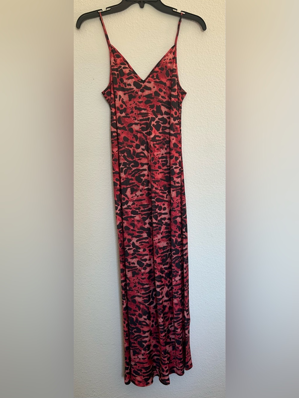 AllSaints Red and Black Animal-Print Slip Dress